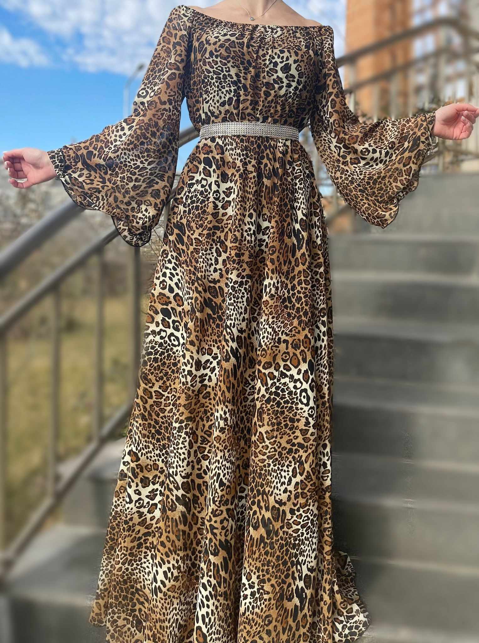 Rochie dama lunga din voal cu print leopard Jane