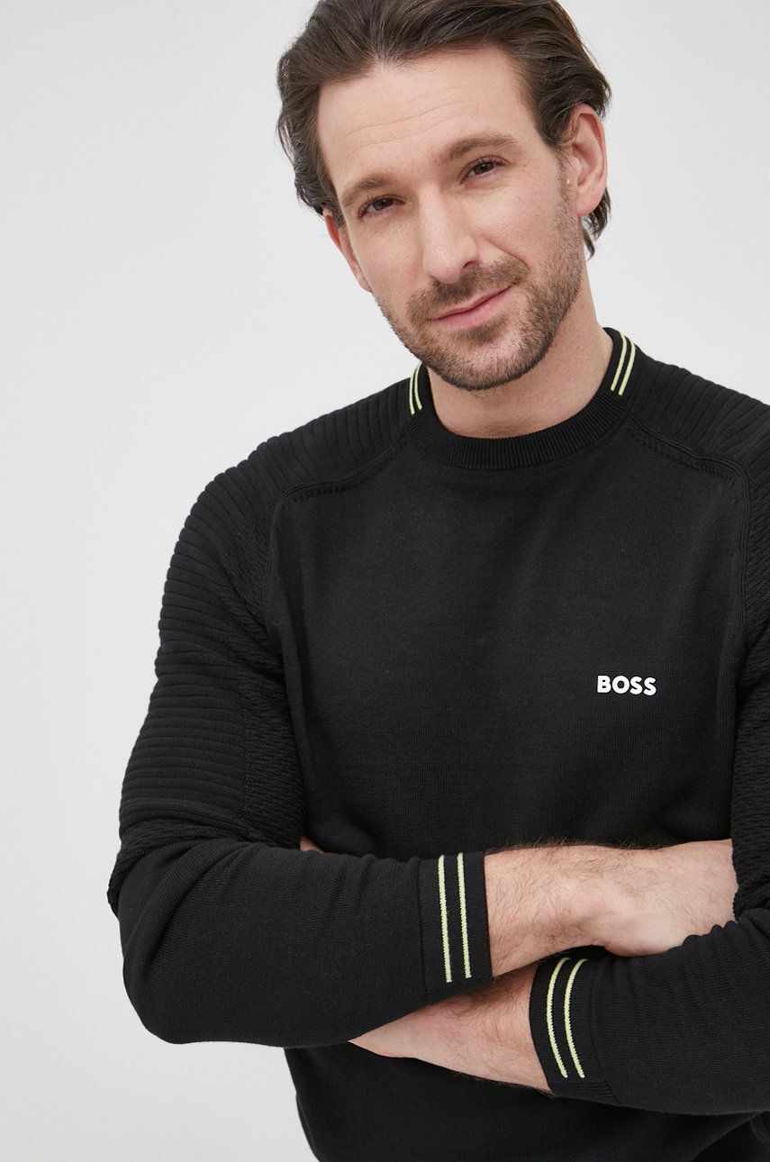BOSS pulover de bumbac Boss Athleisure barbati, culoarea negru, light