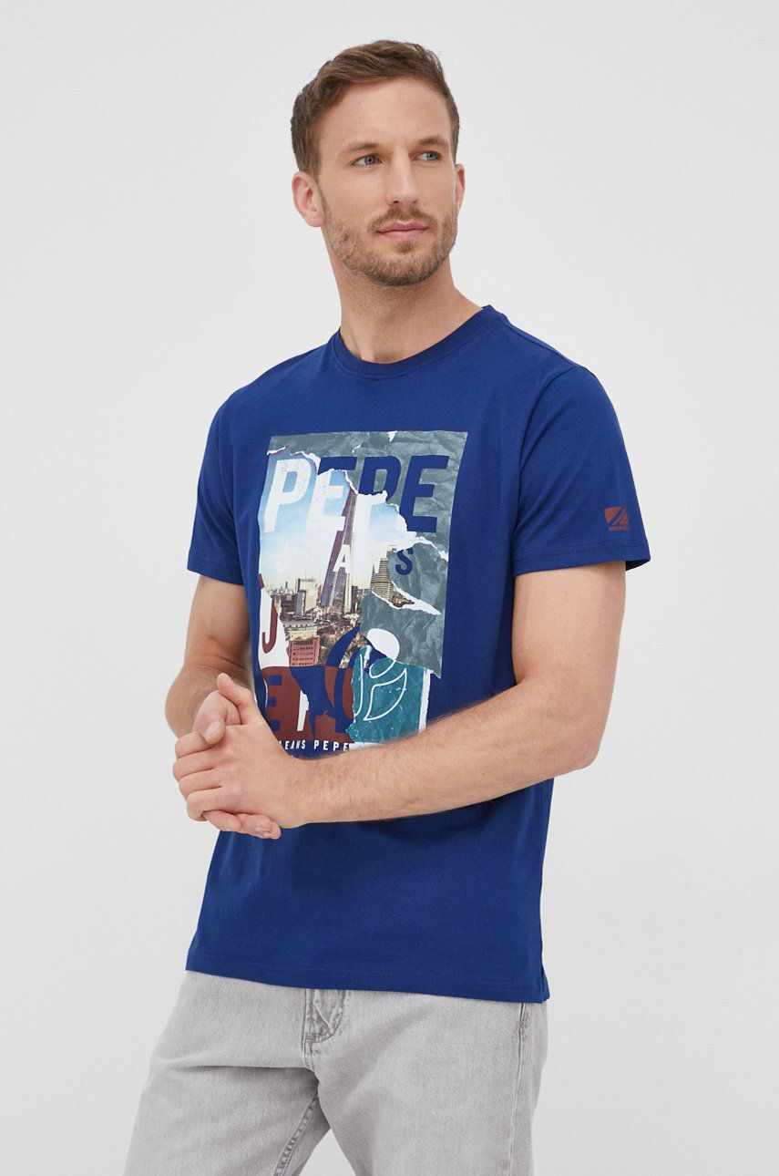 Pepe Jeans tricou din bumbac Ainsley culoarea albastru marin, cu imprimeu