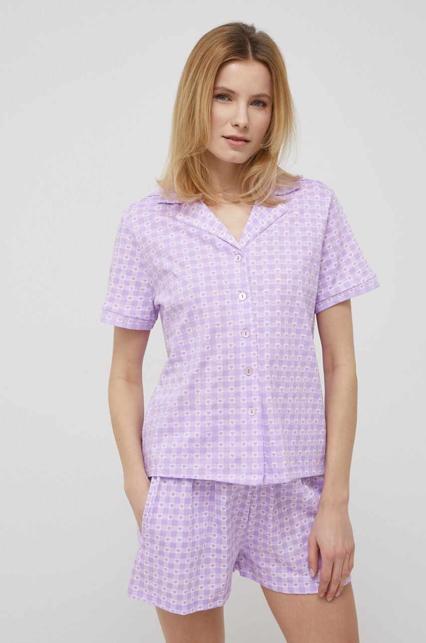 Brave Soul compleu pijama culoarea violet, bumbac