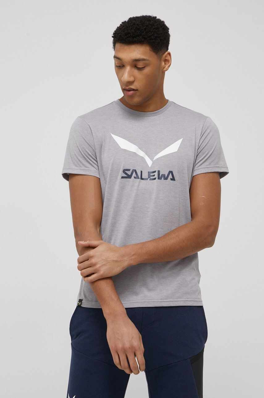 Salewa tricou sport Solidlogo culoarea gri, cu imprimeu