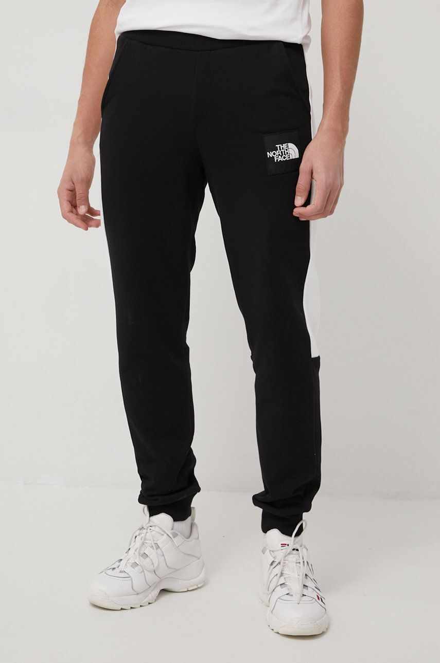 The North Face pantaloni de bumbac barbati, culoarea negru, modelator