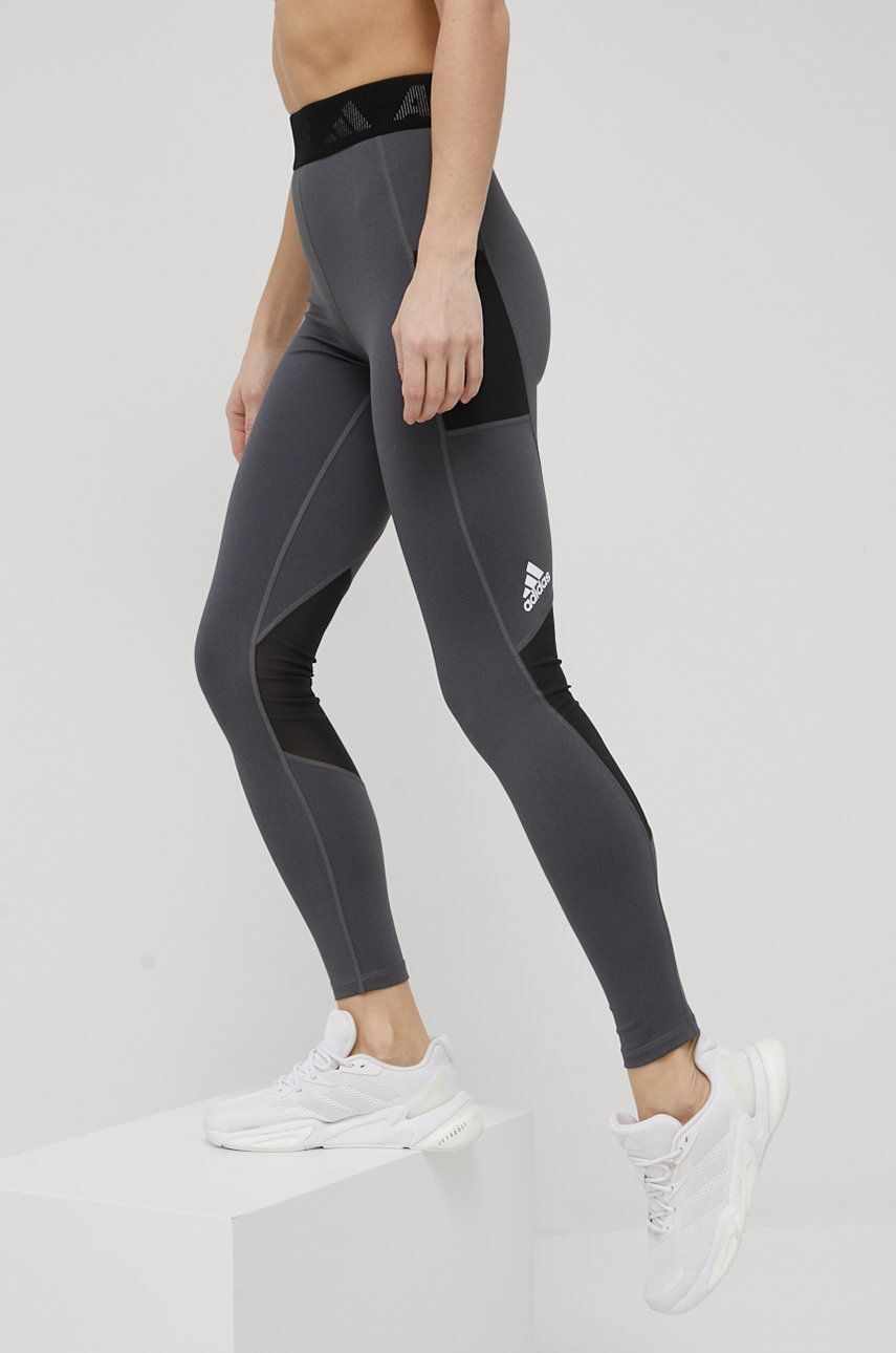 adidas Performance leggins de antrenament Techfit 3bar femei, culoarea gri, modelator