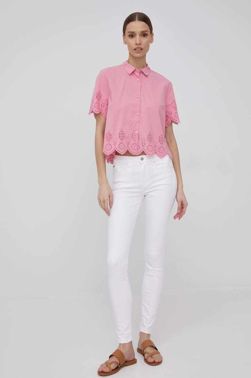Pepe Jeans camasa din bumbac Laura femei, culoarea roz, cu guler clasic, regular