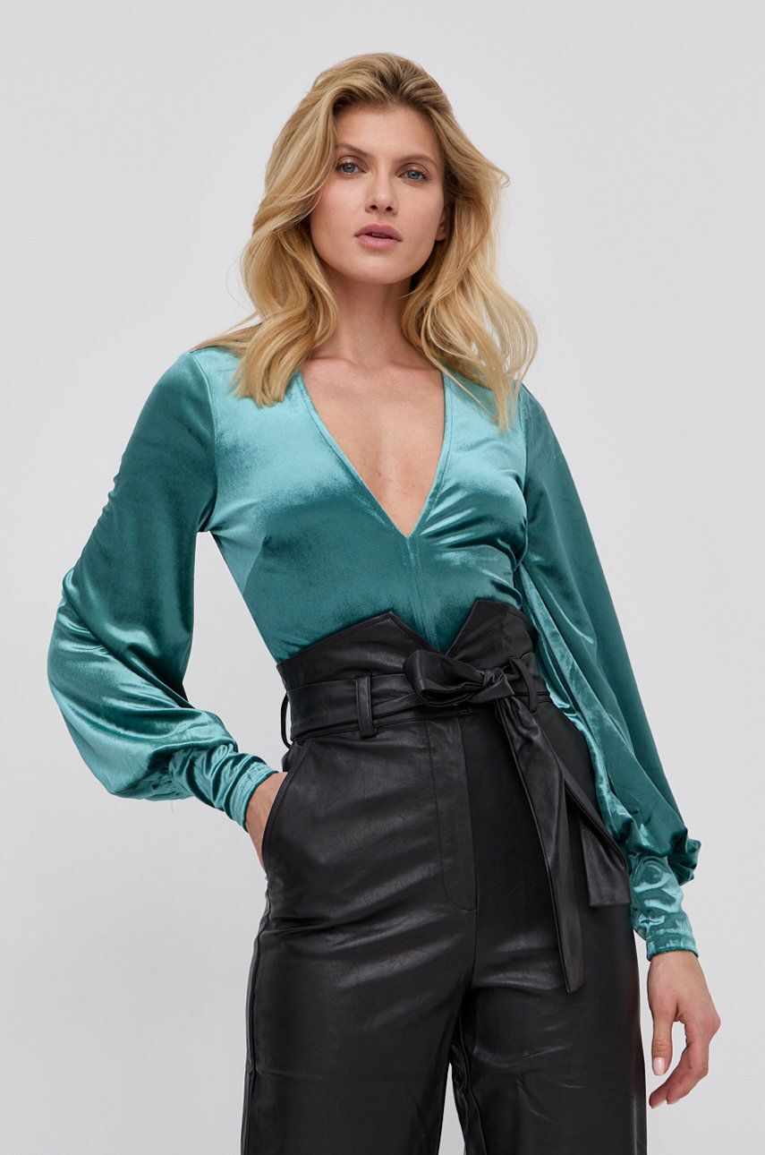 Bardot Bluză femei, culoarea turcoaz, material neted