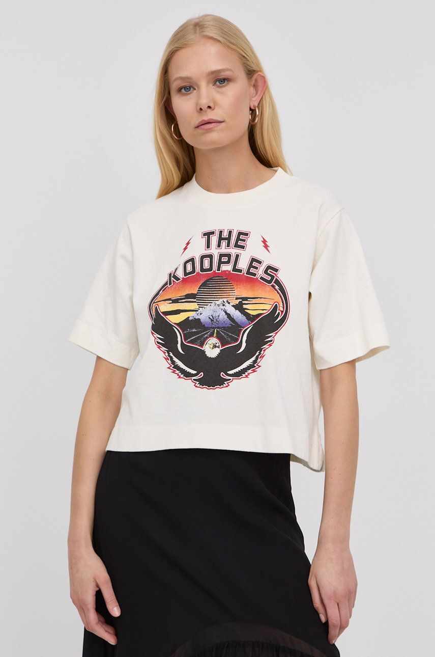 The Kooples tricou din bumbac culoarea bej