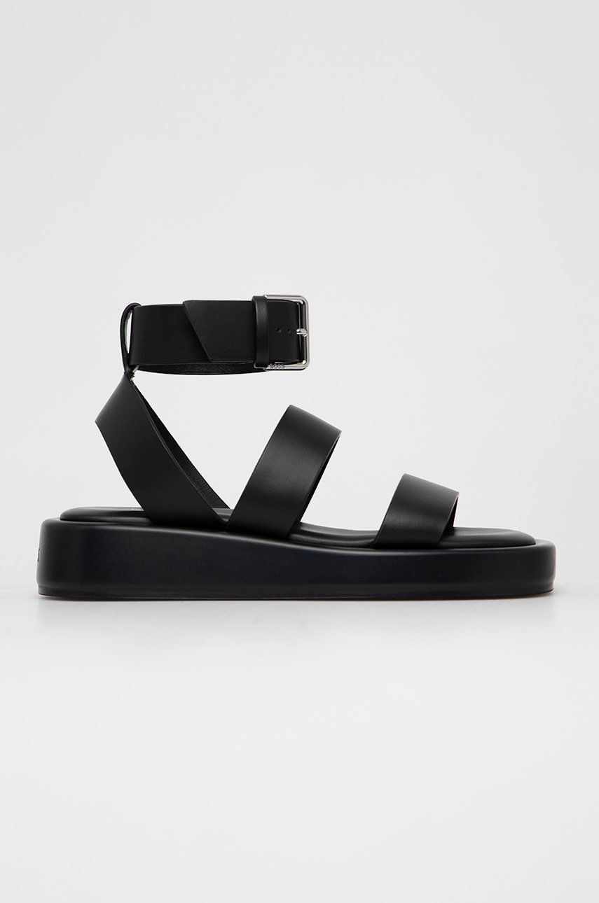 BOSS sandale de piele femei, culoarea negru, cu platforma