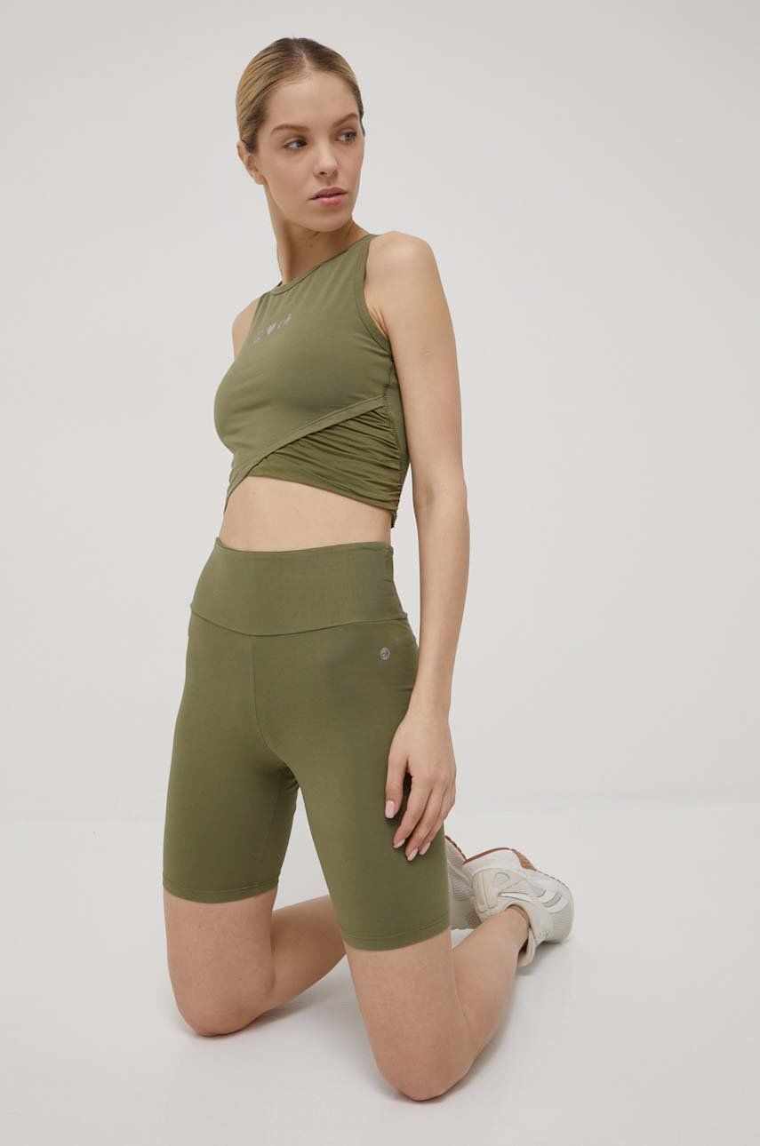 Deha pantaloni scurti femei, culoarea verde, neted, high waist