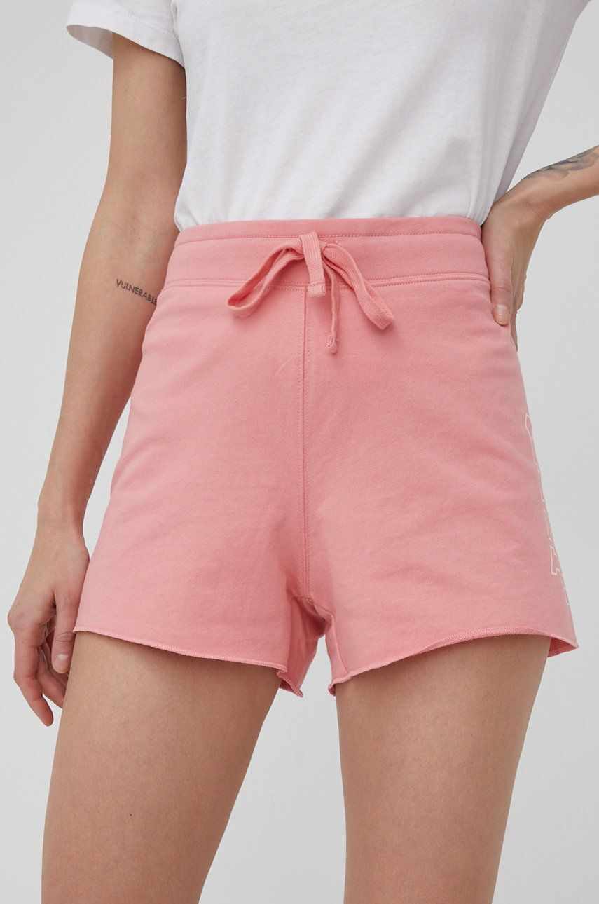 GAP pantaloni scurti femei, culoarea roz, cu imprimeu, medium waist