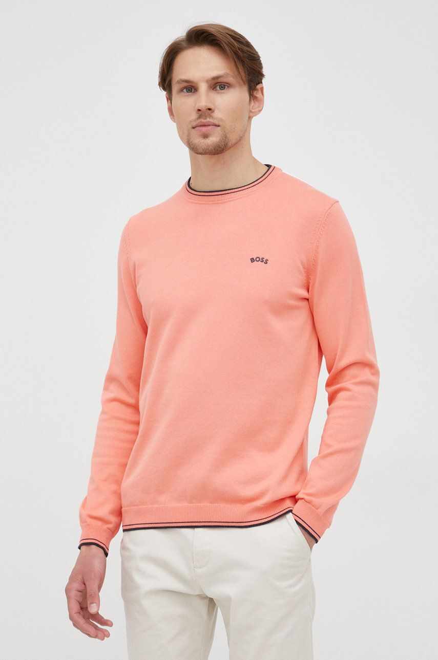 BOSS pulover de bumbac Boss Athleisure barbati, culoarea portocaliu, light