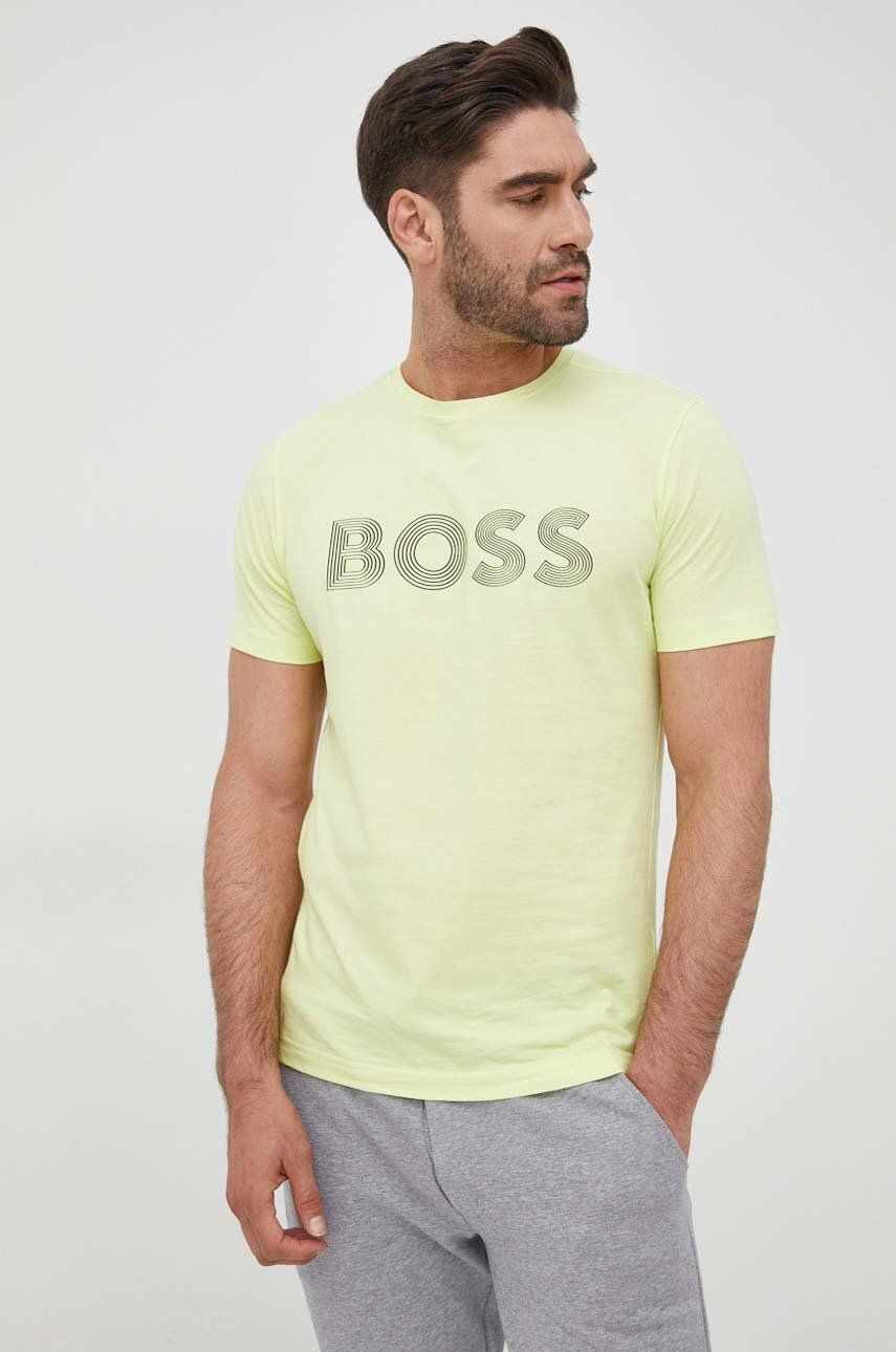 BOSS tricou din bumbac Boss Athleisure culoarea verde, cu imprimeu