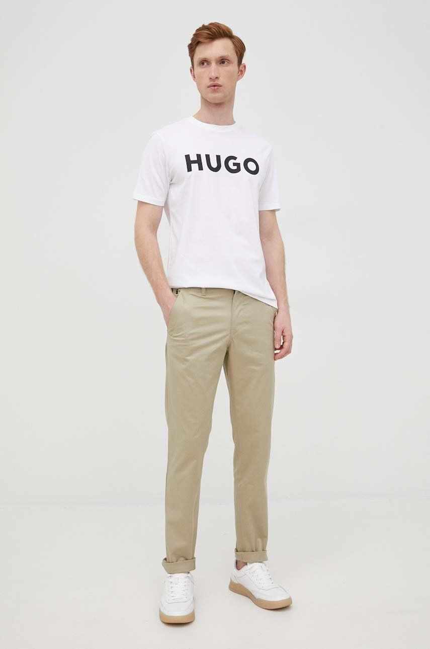 HUGO tricou barbati, culoarea alb, cu imprimeu