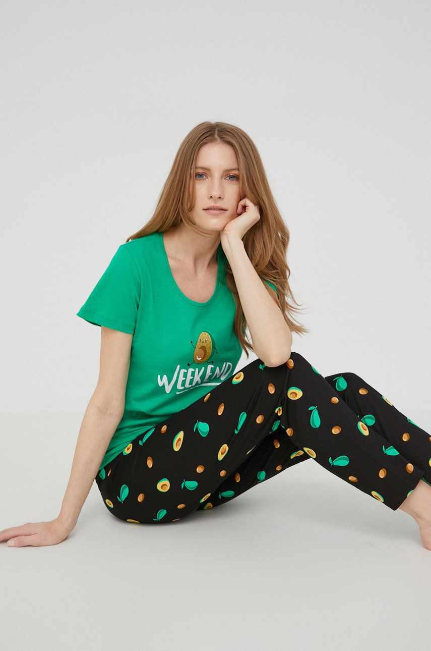 Answear Lab compleu pijama culoarea verde