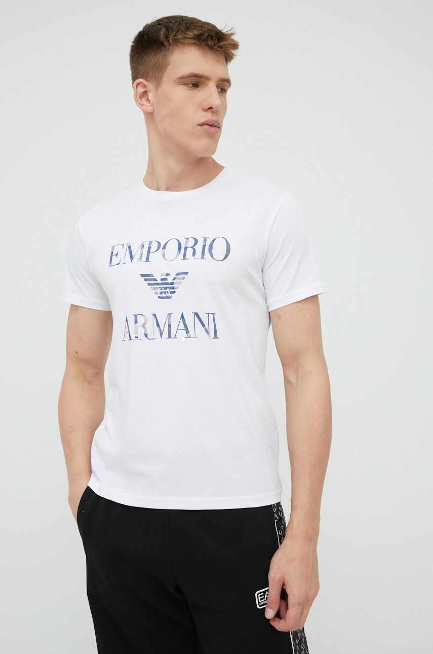Emporio Armani Underwear tricou din bumbac culoarea alb, cu imprimeu