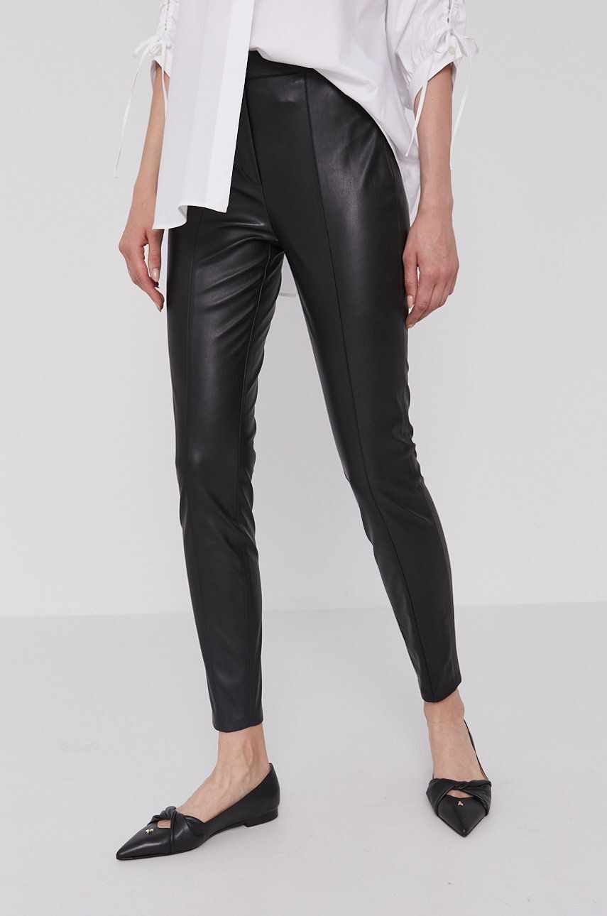 Boss Pantaloni femei, culoarea negru, model drept, high waist