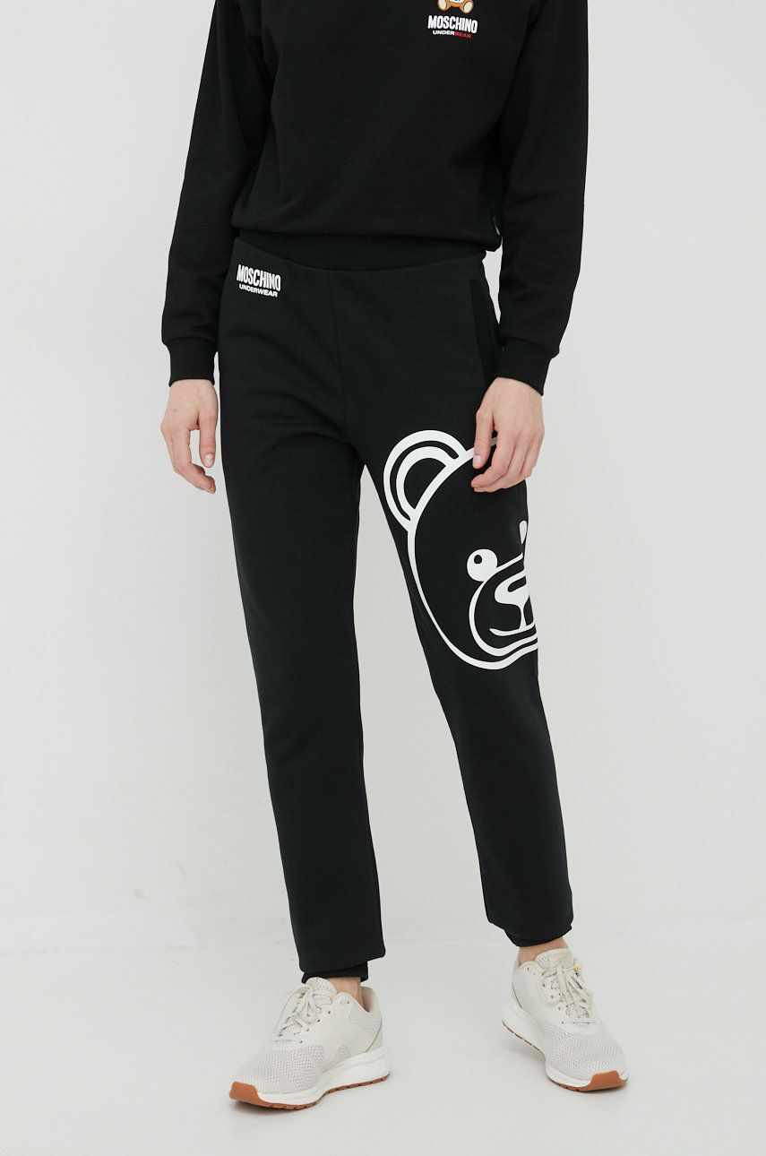 Moschino Underwear pantaloni de trening din bumbac femei, culoarea negru, cu imprimeu