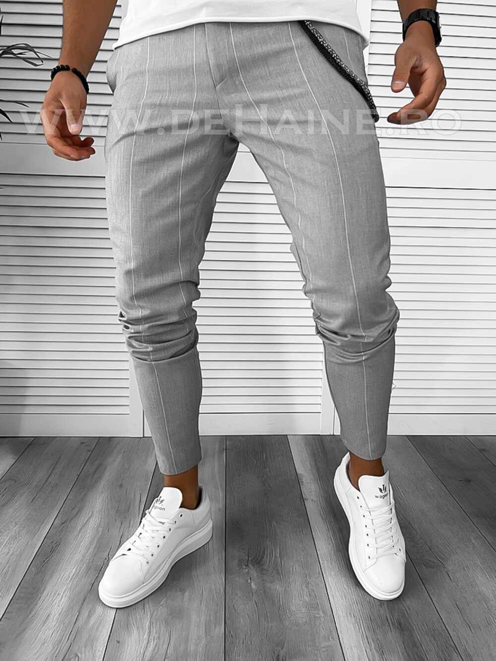 Pantaloni barbati casual regular fit gri in dungi B7883 10-4 E