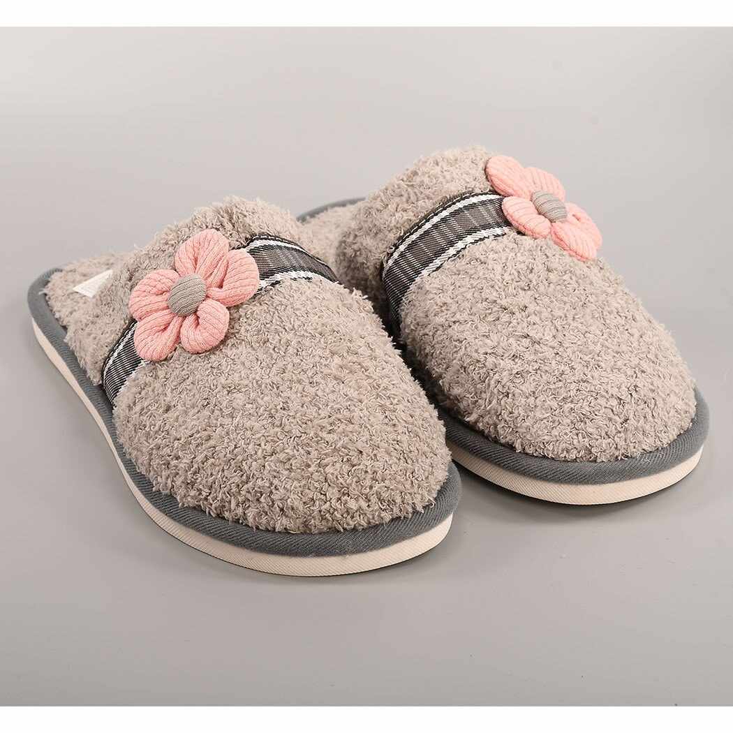Papuci de casa gri Flower pentru dama - cod 564GR