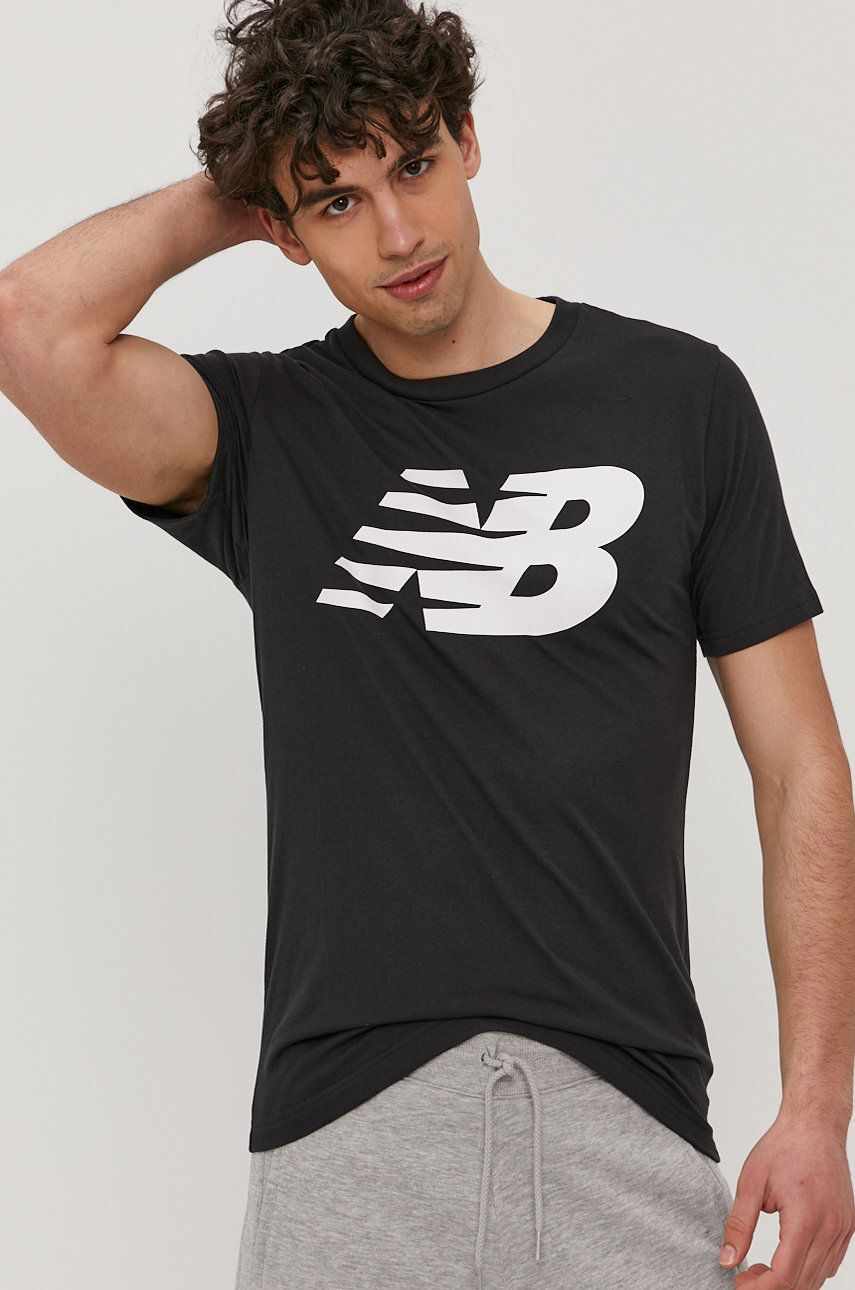 New Balance Tricou MT03919BK bărbați, culoarea negru, cu imprimeu