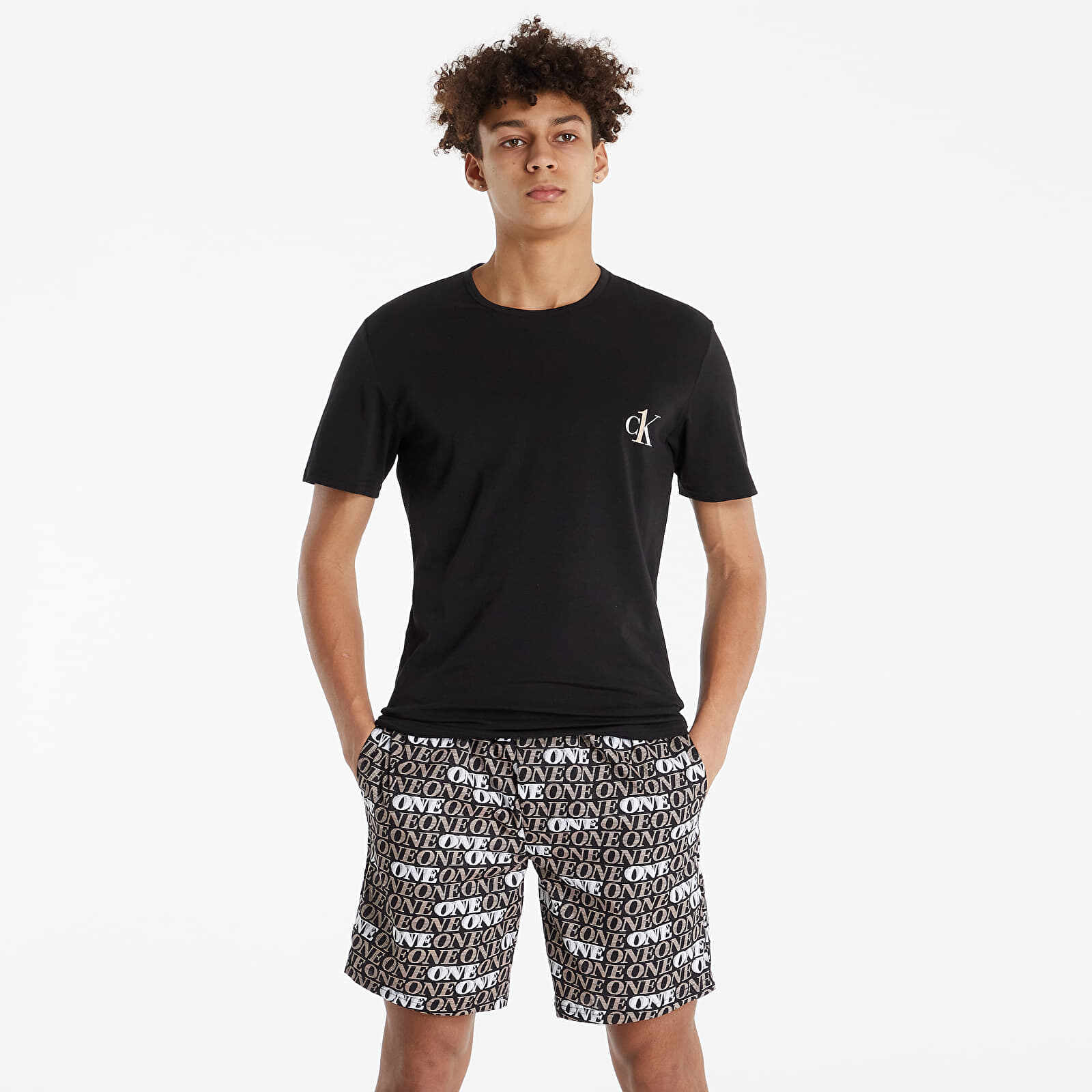 Calvin Klein Short Sleep Set Sleeve Tee & Shorts Set Black/ Fast One Print