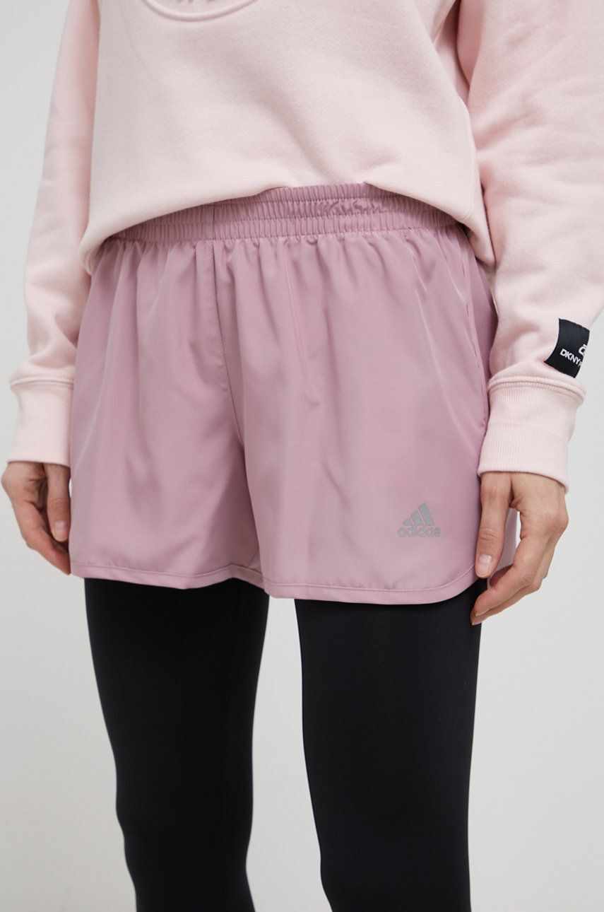 adidas Performance pantaloni scurți de alergare HD2810 femei, culoarea roz, neted, high waist
