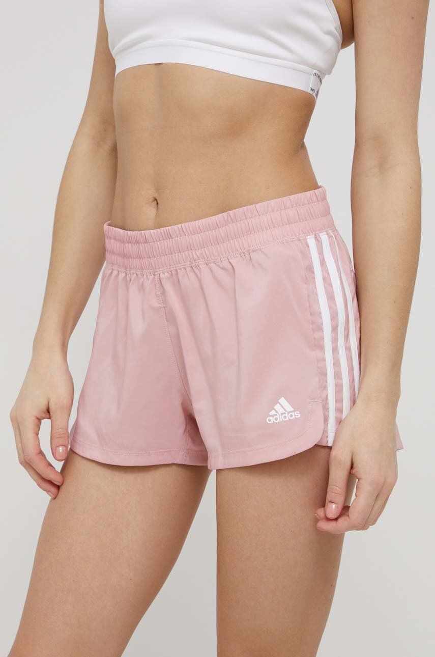 adidas Performance pantaloni scurți de antrenament HD9585 femei, culoarea roz, cu imprimeu, medium waist
