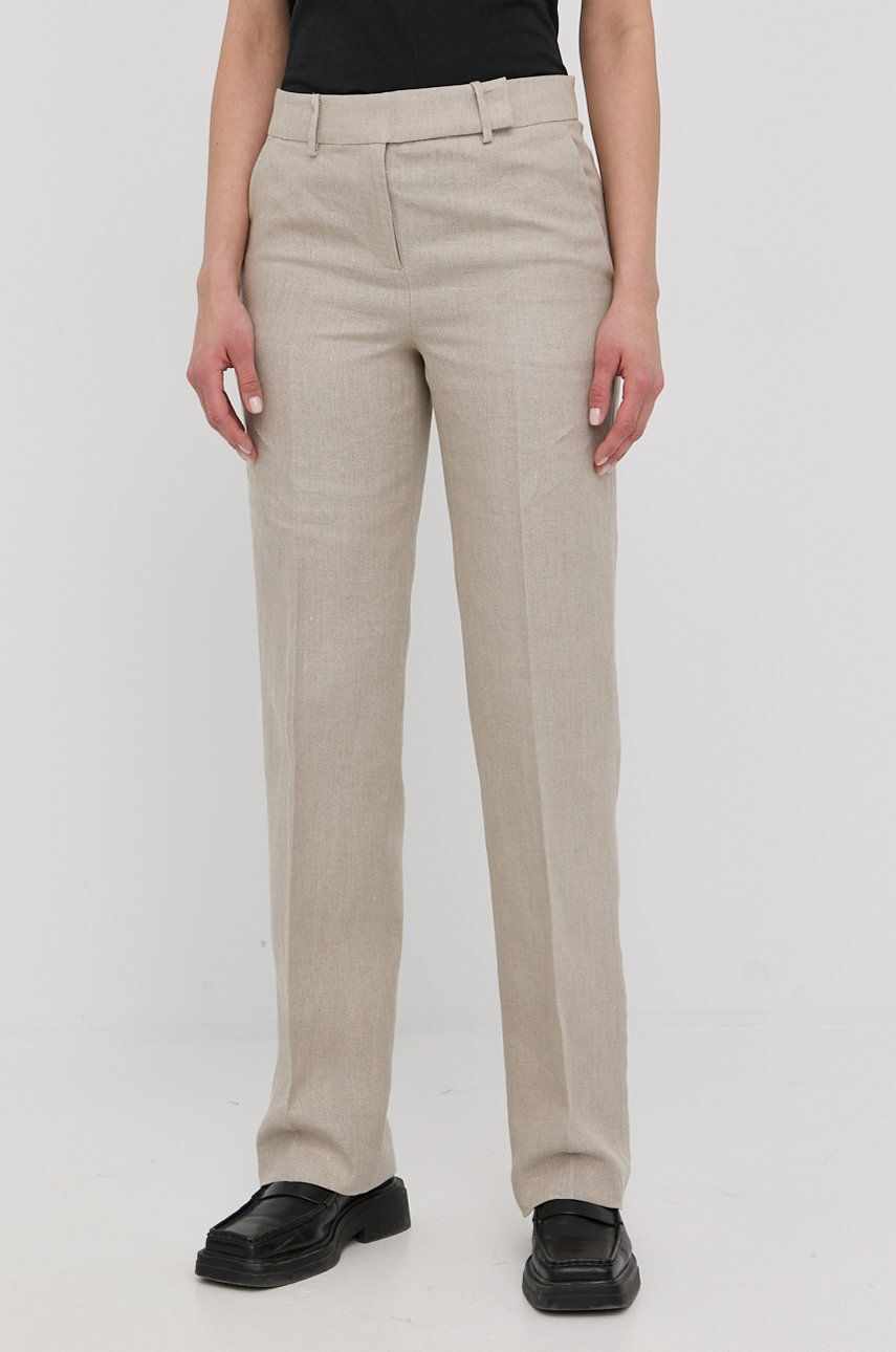 MICHAEL Michael Kors pantaloni din in femei, culoarea bej, lat, high waist