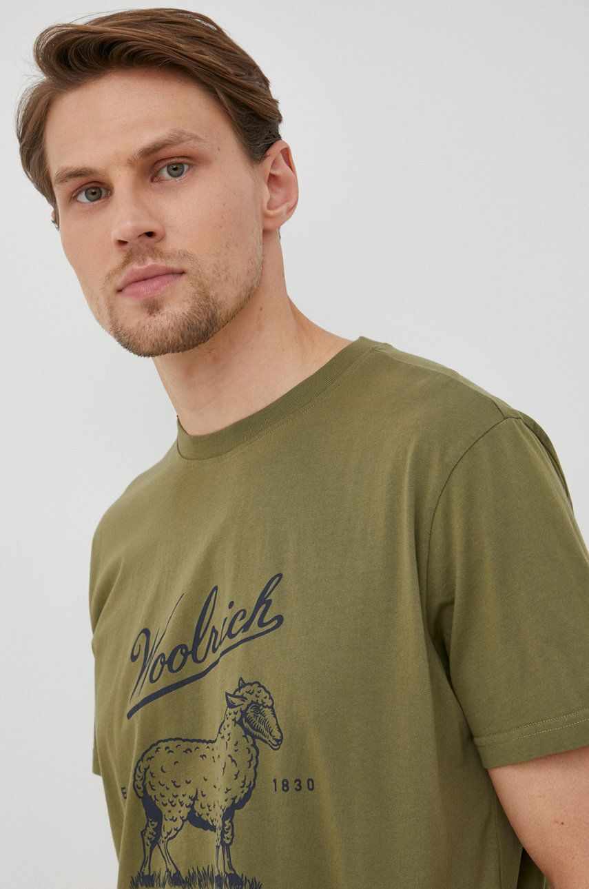 Woolrich tricou din bumbac culoarea verde, cu imprimeu