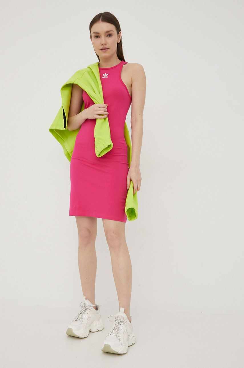 adidas Originals rochie Adicolor HG6166 culoarea roz, mini, mulata