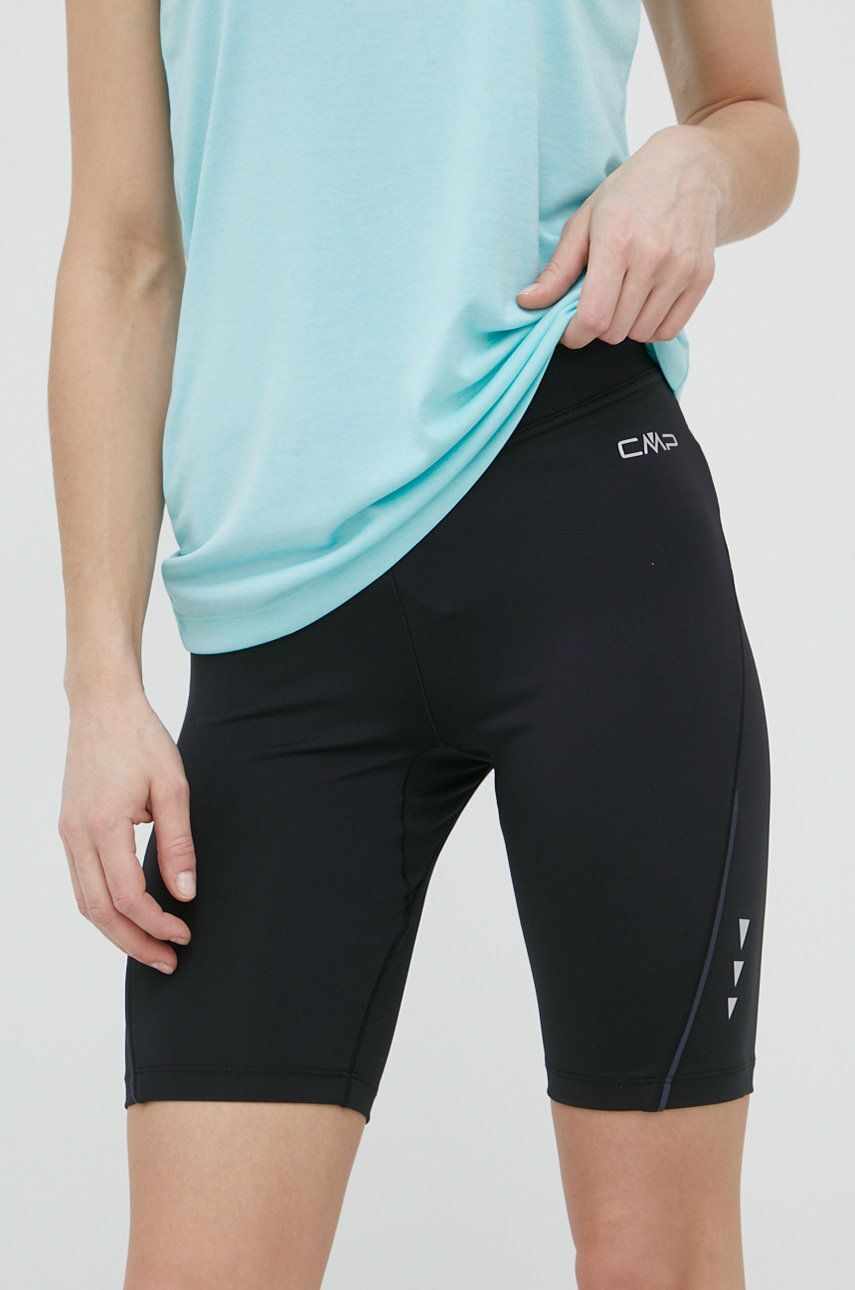 CMP pantaloni scurți de alergare femei, culoarea negru, neted, medium waist