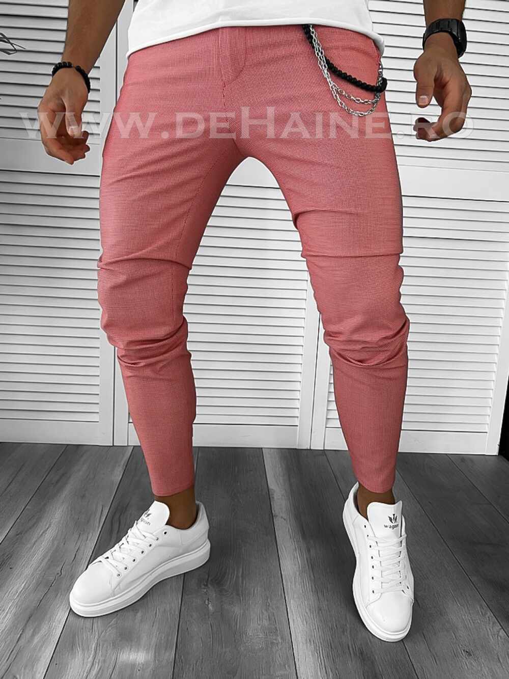 Pantaloni barbati casual regular fit roz B7891 F4-4