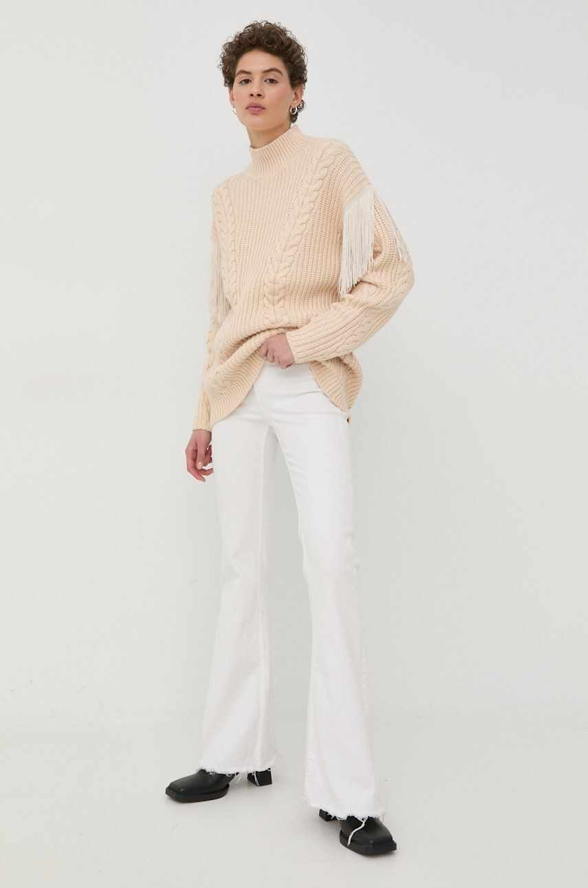 Bruuns Bazaar pulover femei, culoarea bej, călduros, cu turtleneck