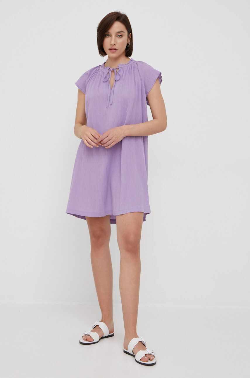 United Colors of Benetton rochie din bumbac culoarea violet, mini, drept
