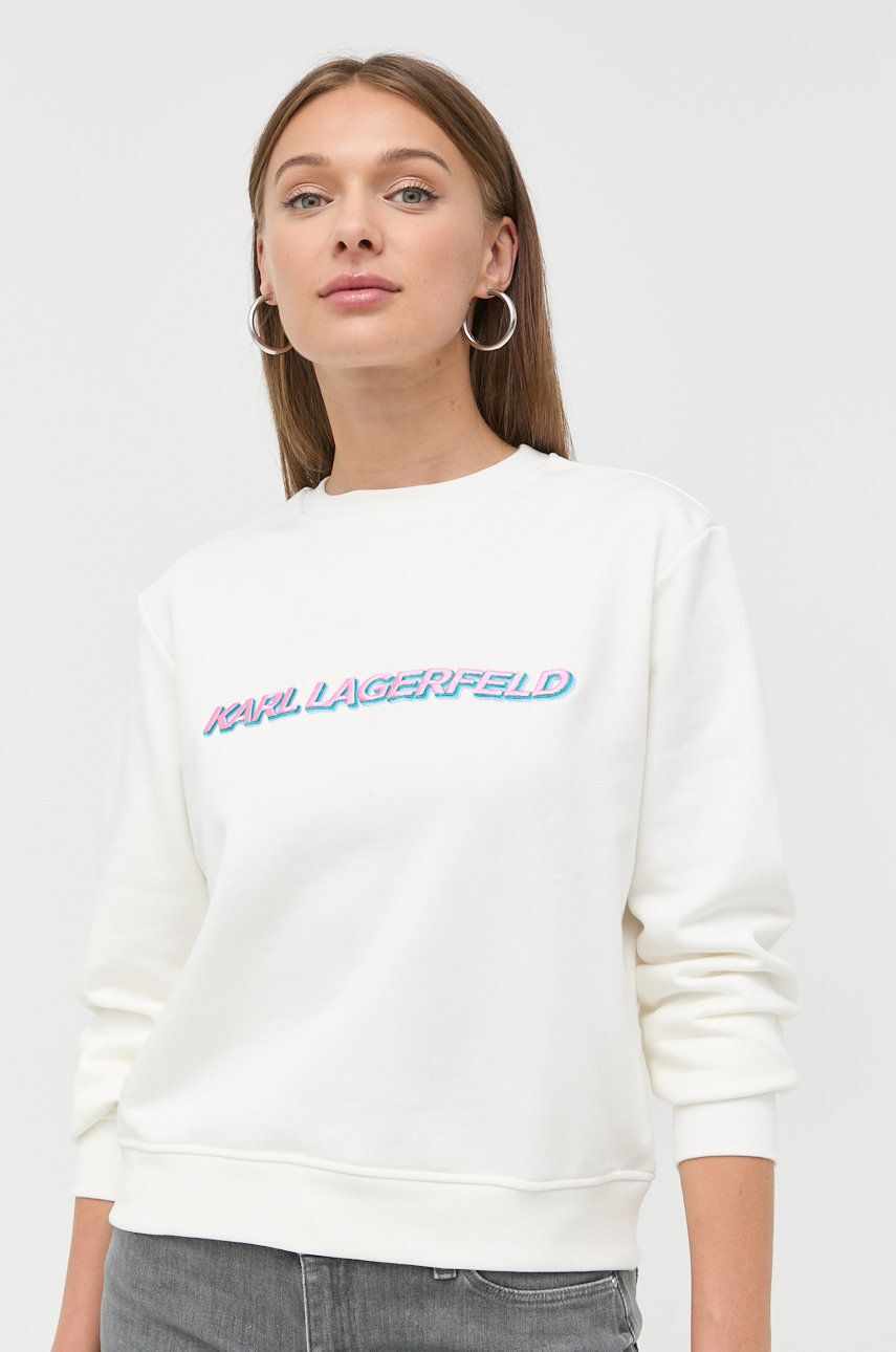 Karl Lagerfeld hanorac de bumbac femei, culoarea alb, cu imprimeu