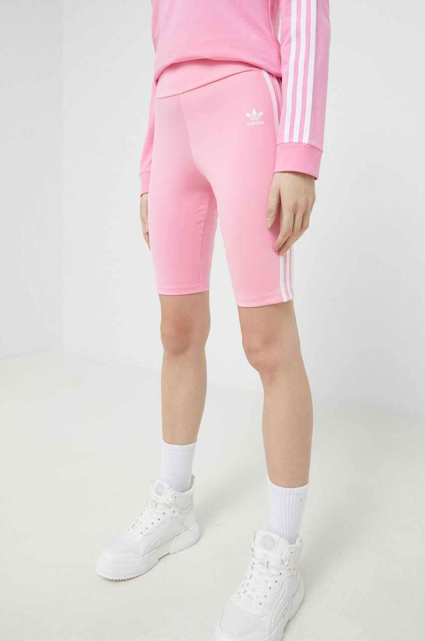 adidas Originals pantaloni scurti femei, culoarea roz, cu imprimeu, high waist