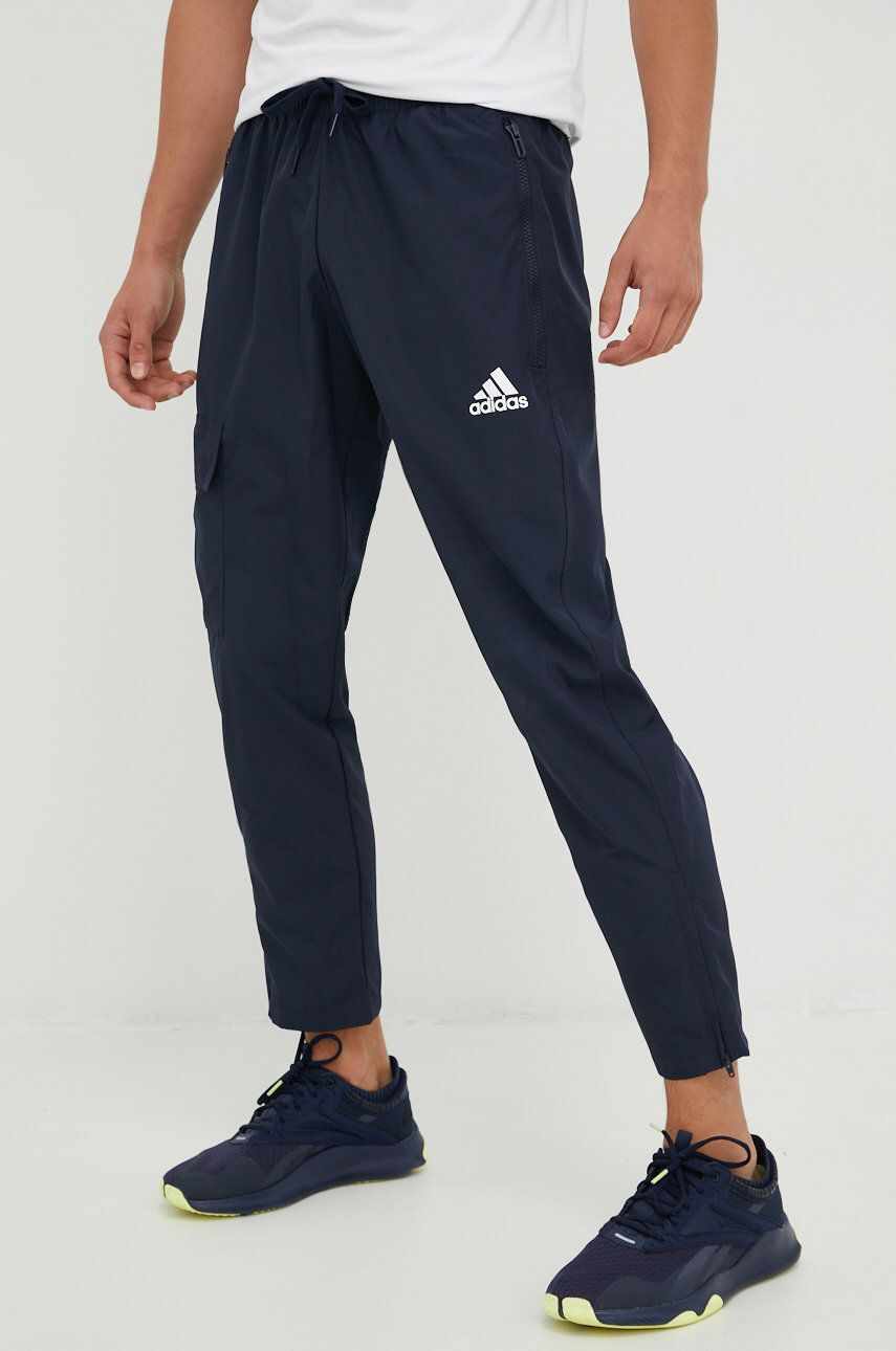 adidas pantaloni de trening barbati, culoarea albastru marin, neted