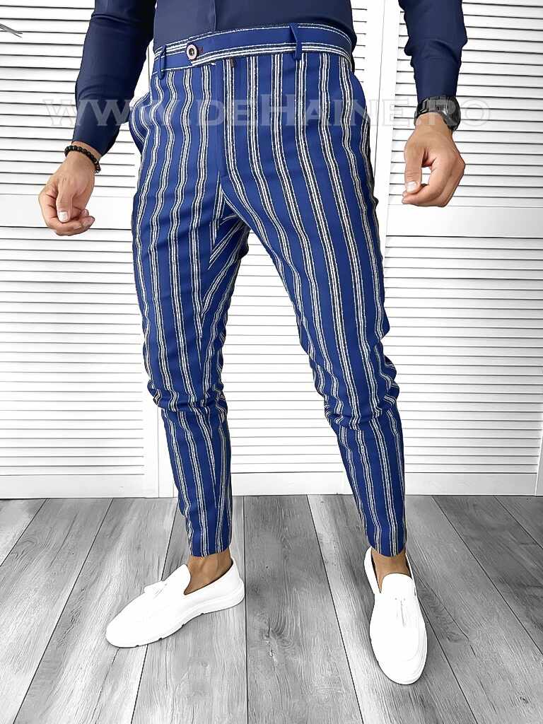 Pantaloni barbati eleganti bleumarin B1606 E 14-3