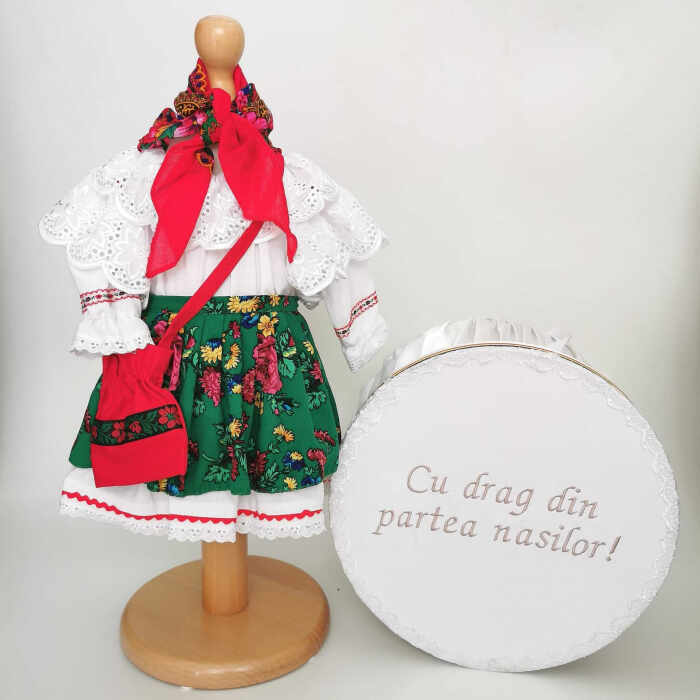 Set Botez Traditional Costum Traditional Fetite Floral 2 - 2 piese costumas si cutie botez