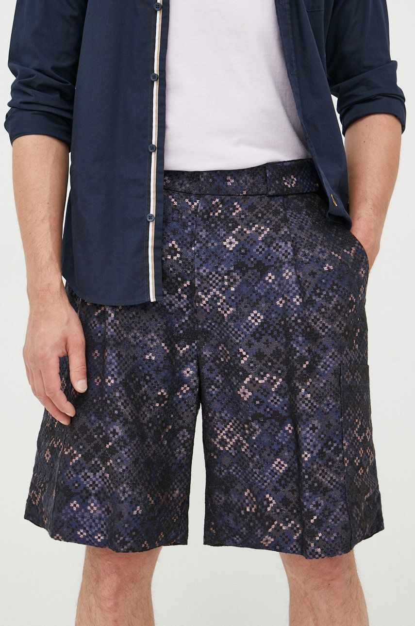 Emporio Armani pantaloni scurti din lana barbati, culoarea albastru marin