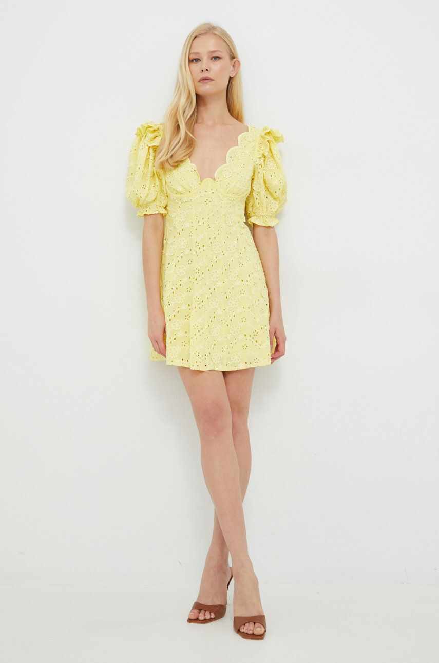 For Love & Lemons rochie culoarea galben, mini, mulata