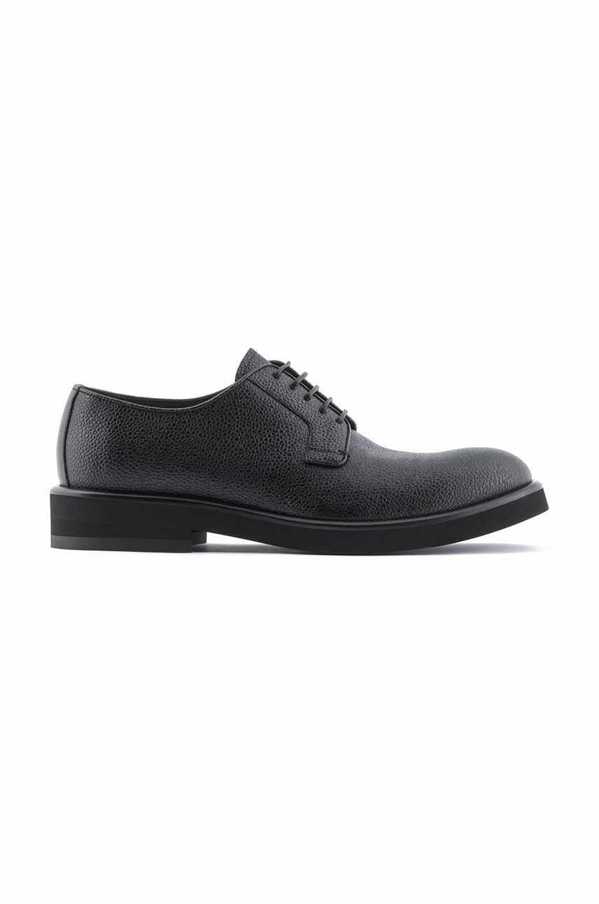 Emporio Armani pantofi de piele barbati, culoarea negru
