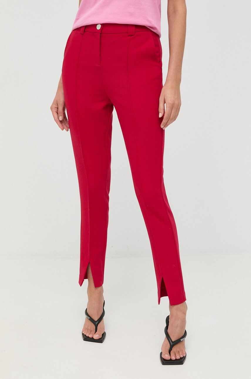 Morgan pantaloni femei, culoarea rosu, fason tigareta, high waist