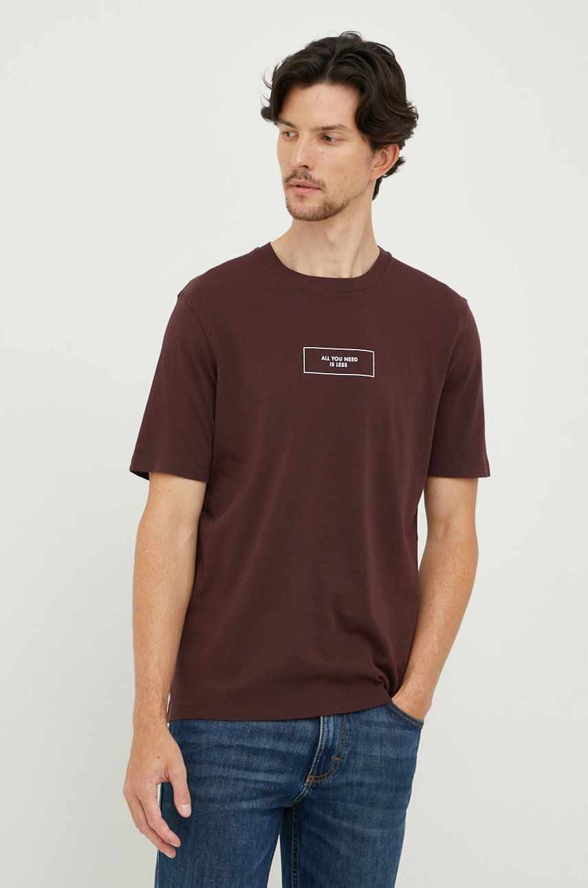 Sisley tricou din bumbac culoarea bordo, cu imprimeu