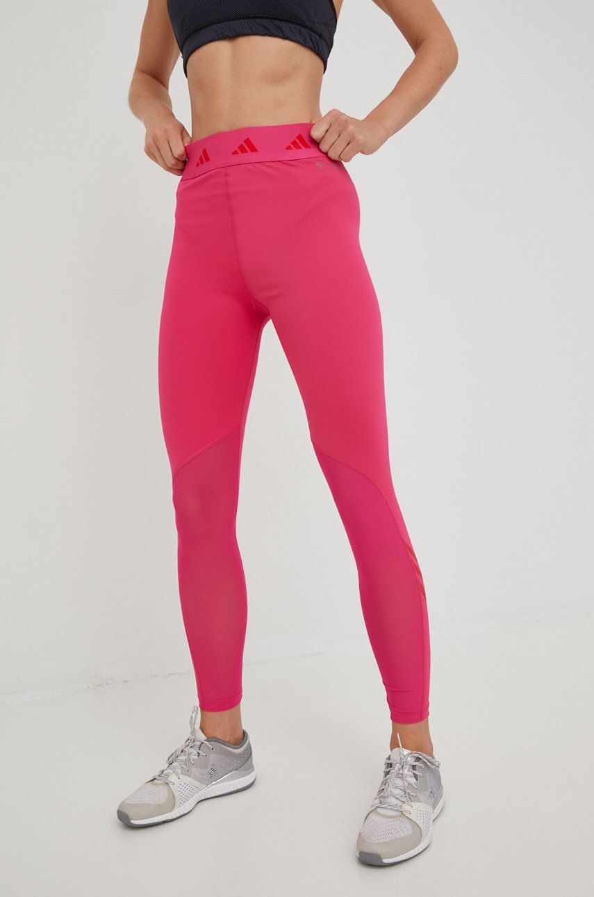 adidas Performance leggins de antrenament Techfit 3-stripes femei, culoarea roz, cu imprimeu