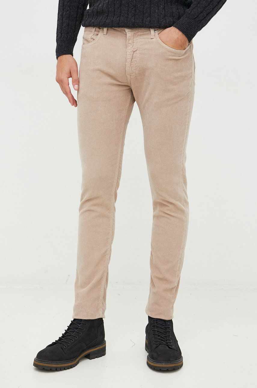 Pepe Jeans pantaloni barbati, culoarea bej, mulata