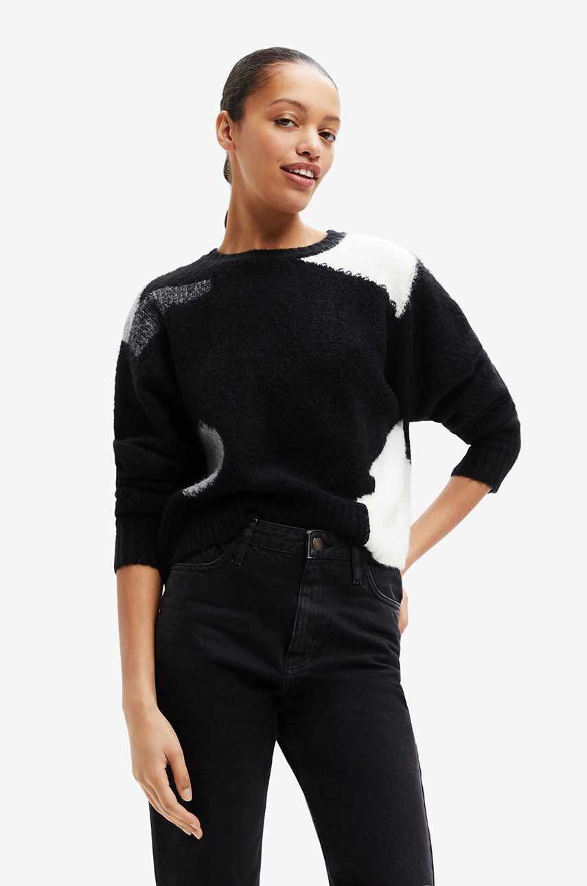 Desigual pulover femei, culoarea negru,