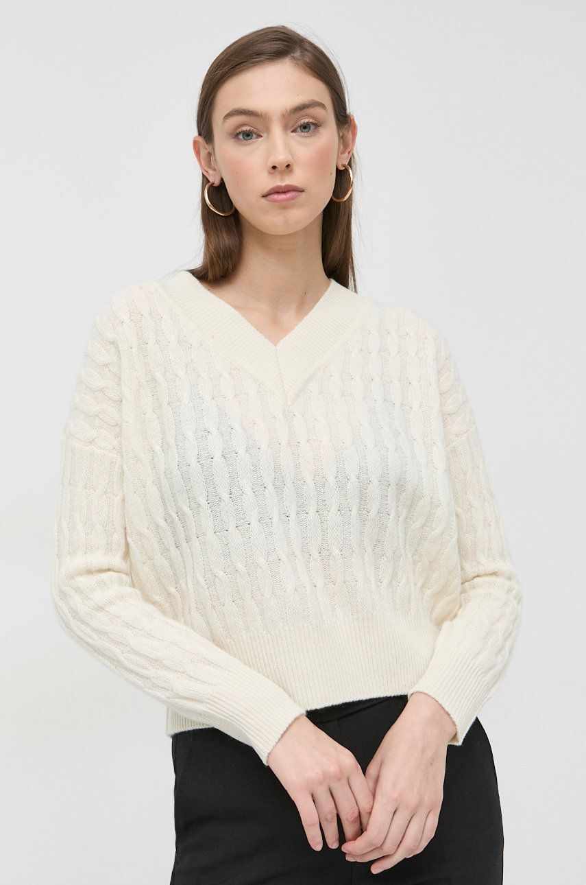 Marella pulover de lana femei, culoarea bej, călduros