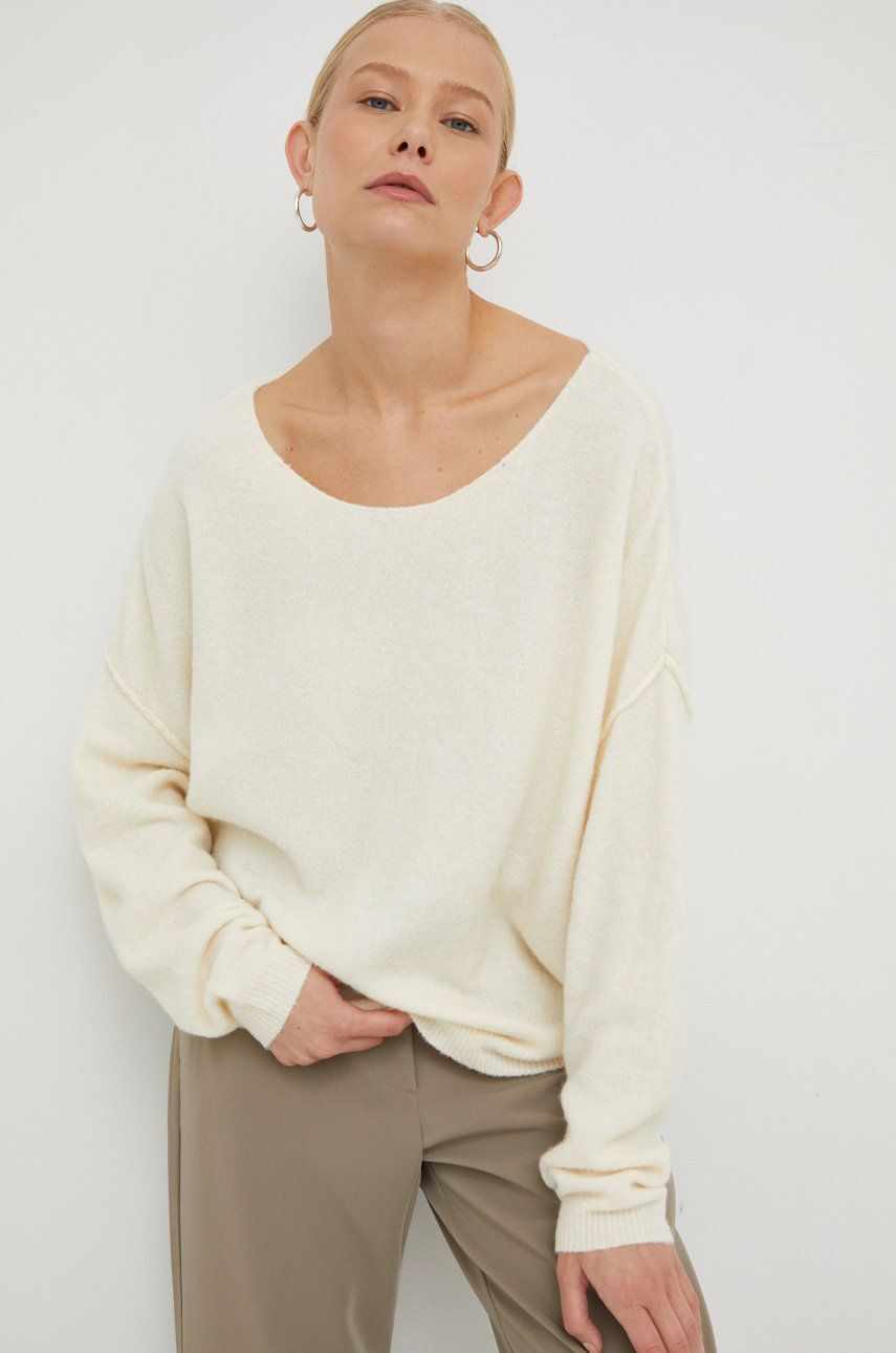 American Vintage pulover din amestec de lana femei, culoarea bej,