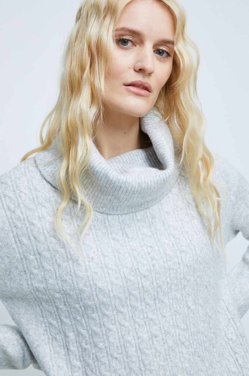 Medicine pulover din amestec de lana femei, culoarea gri, cu guler