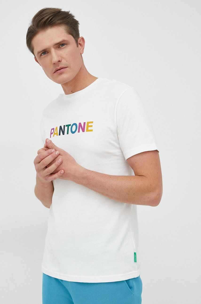 United Colors of Benetton tricou din bumbac culoarea alb, cu imprimeu